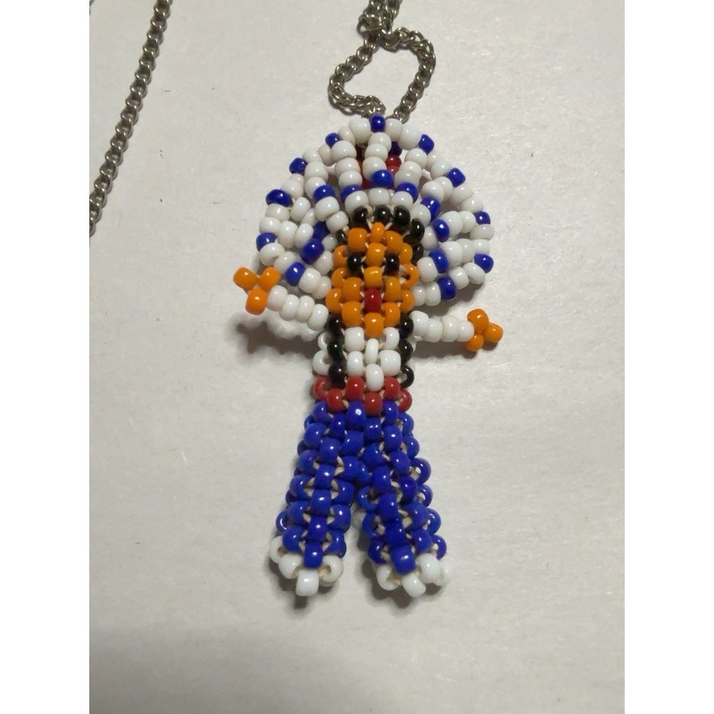T2053-Vintage Native American Inspired Beaded Chief Pendant Necklace